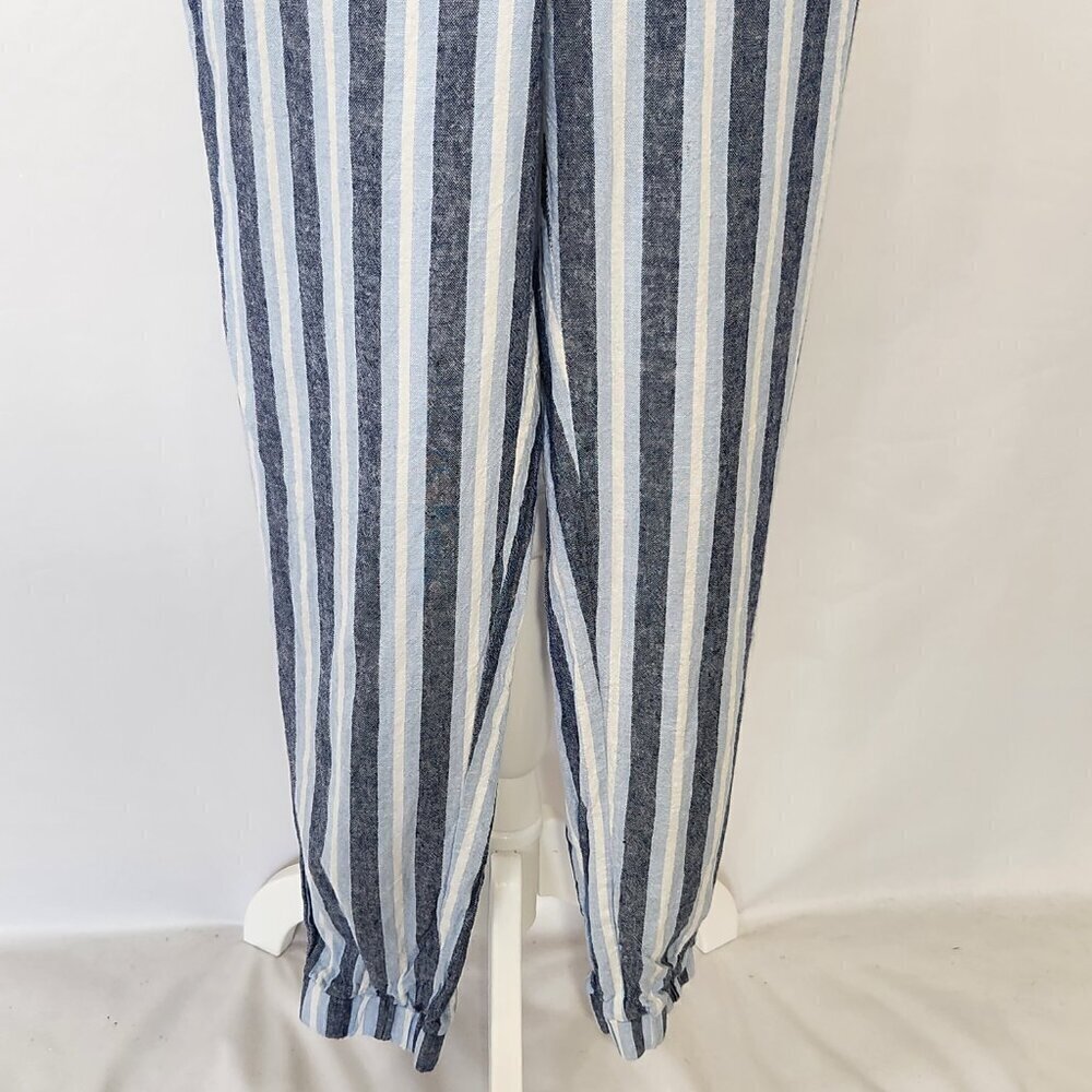 Indigo Rein Women’s SZ M Blue Stripe Linen Blend Pull On V-Waist Joggers Beach - Picture 4 of 16
